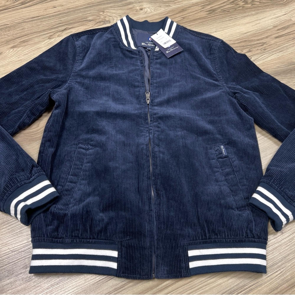 Ben Sherman Navy Blue Full Zip Corduroy Blazer Jacket Mens Small $139